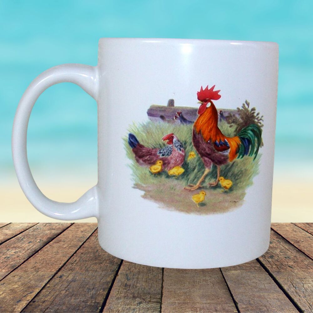 Handmade Teacher Appreciation Mug with Rooster and Chickens 11 Ounces